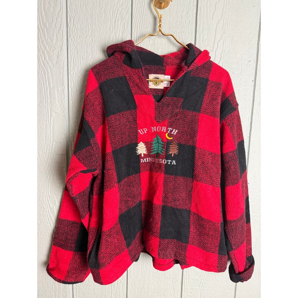 Vintage Earth Ragz Buffalo Plaid Hoodie Pullover Up North Minnesota Medium Y2K